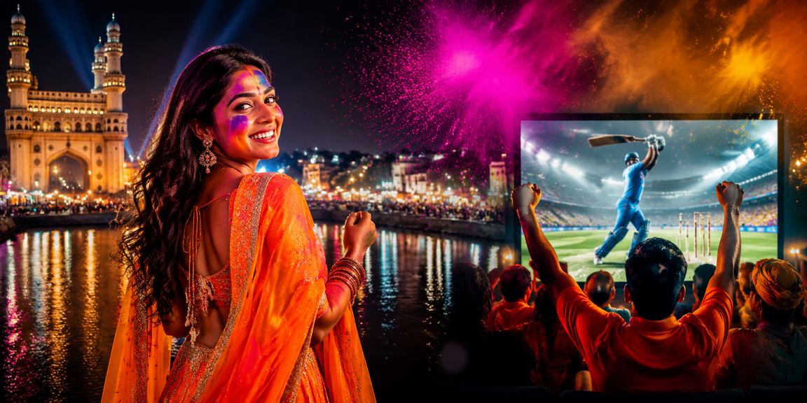 Players enjoying live casino and cricket betting during Holi festival in Hyderabad
