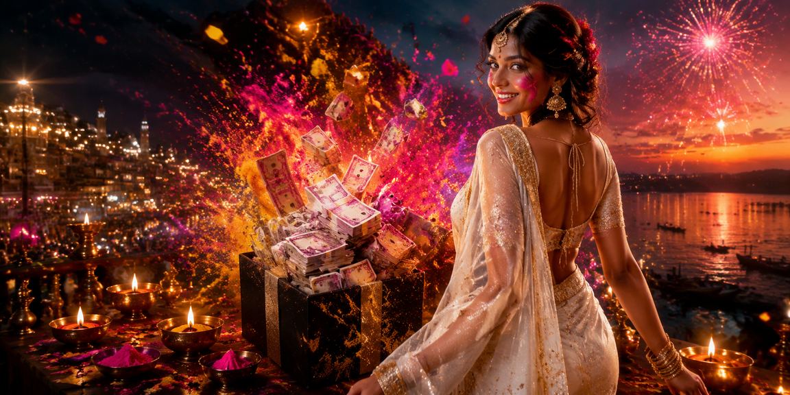 Indian player browsing casino app interface in traditional saree